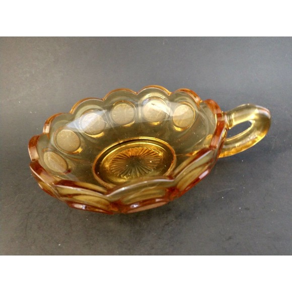 VINTAGE Fostoria Coin Dot Single Handled Candy Dish Amber Fall Decor Elegant - Picture 2 of 9